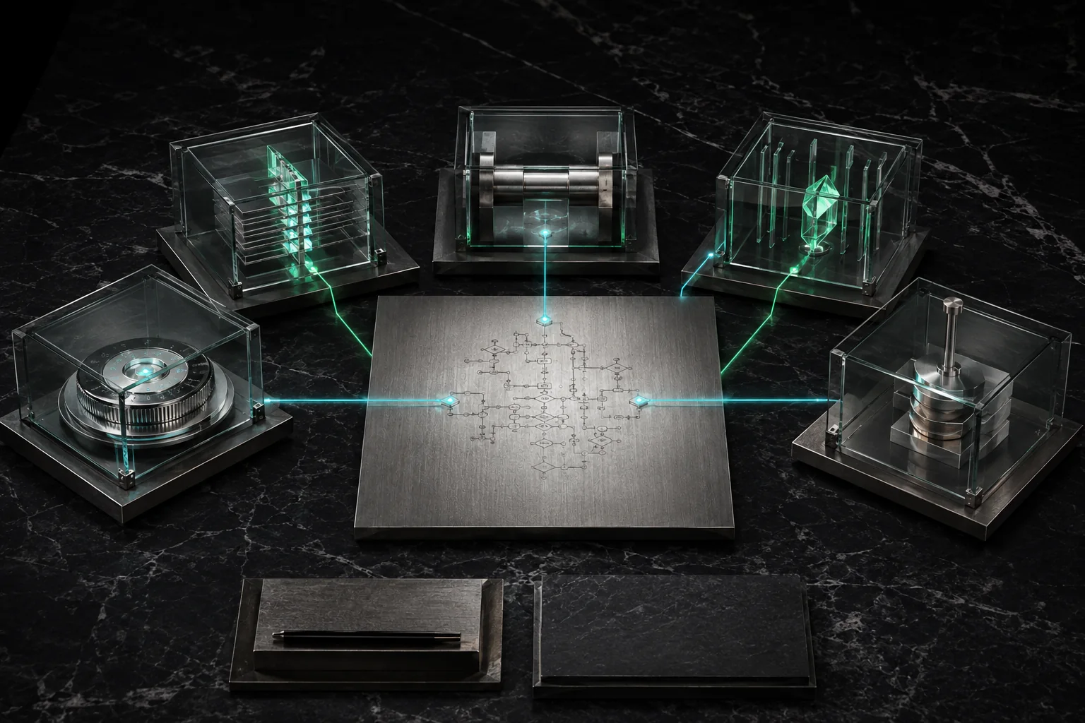 Five transparent institutional vaults separate awards, options, convertibles, preferred shares and offsets.