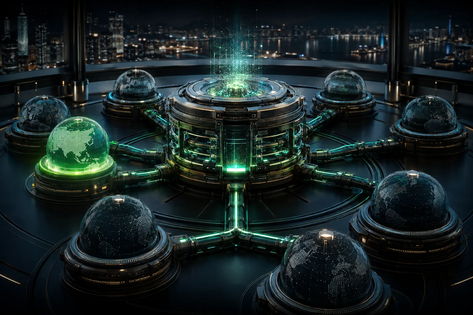 A modular institutional evidence engine connects multiple global issuer capsules to one calibrated analytical core.