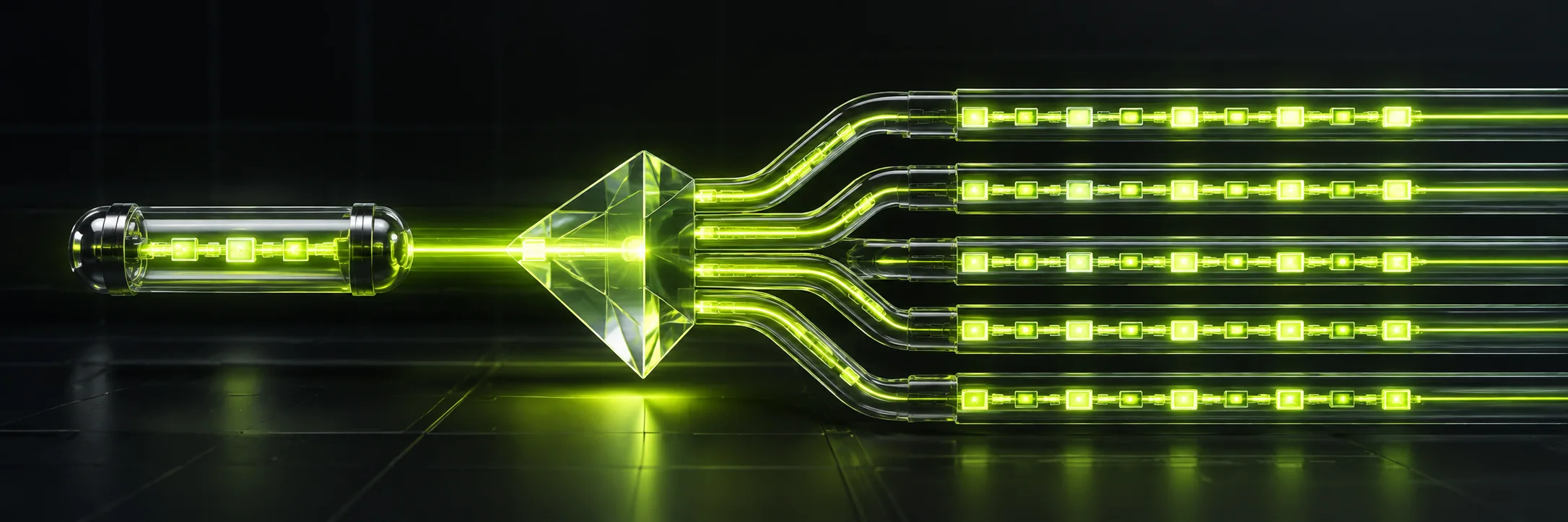 A single sealed evidence capsule enters an institutional distribution prism, then five output rails carry the same luminous revision spine without changing its sequence.