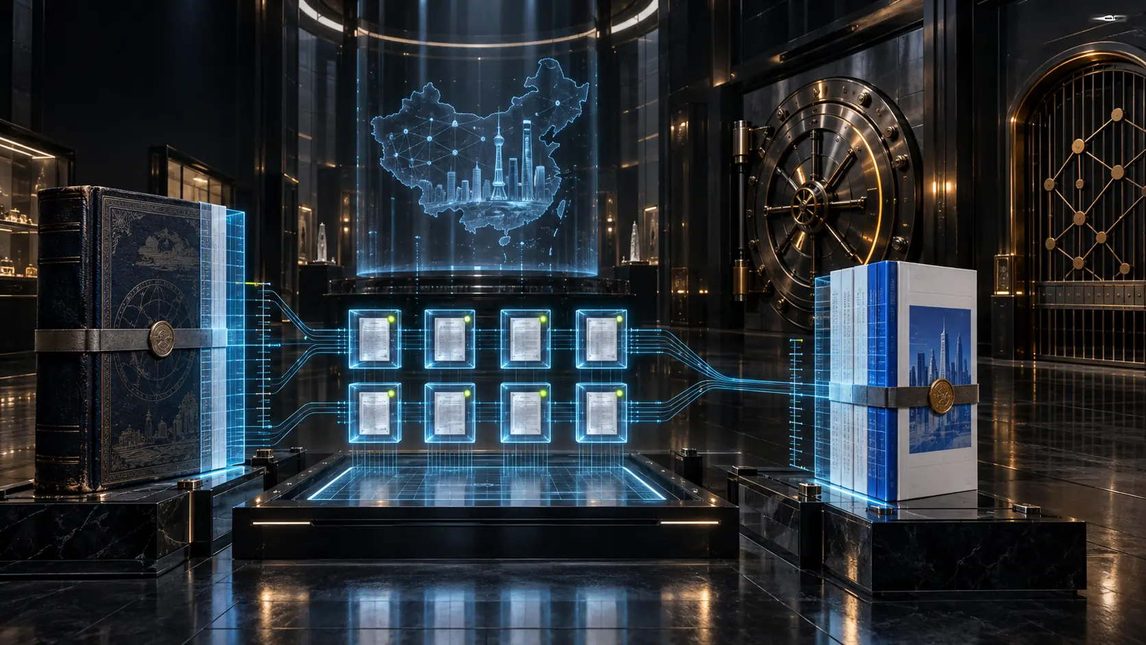 Two sealed source monographs pass through a page-and-line coordinate chamber into eight auditable evidence capsules while the Economic Graph and capital vault remain closed.