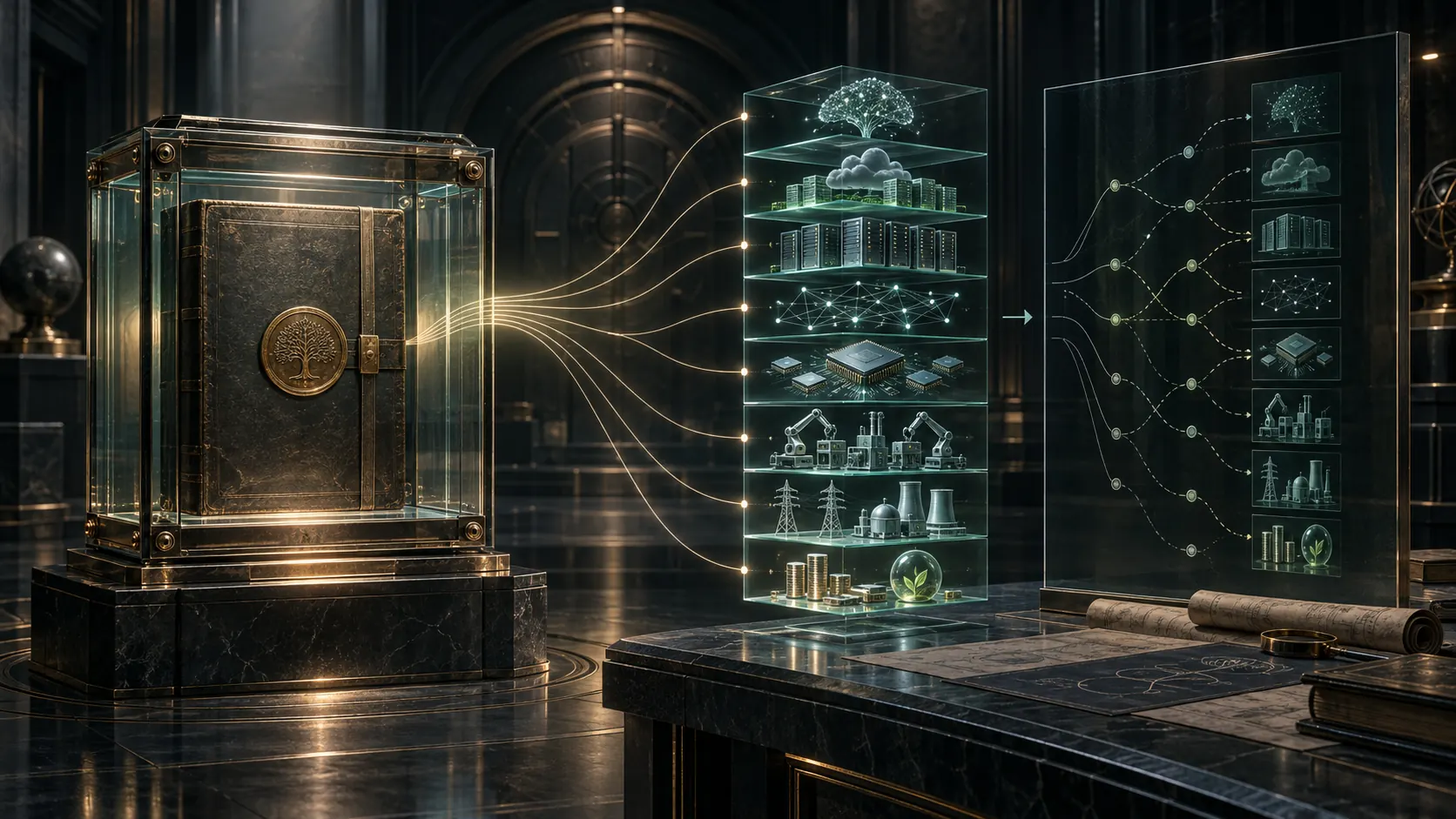 A sealed archival allocation ledger stands apart from a later forensic reconstruction of the layered AGI portfolio, making the two evidence clocks unmistakable.